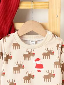 Baby Boy Christmas Elk Print Sweatshirt - Apricot - View 3