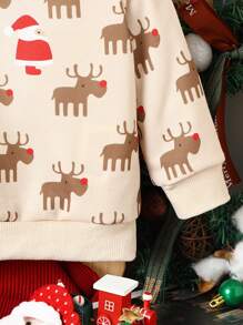 Baby Boy Christmas Elk Print Sweatshirt - Apricot - View 4