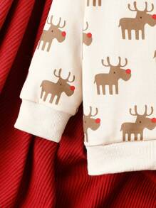 Baby Boy Christmas Elk Print Sweatshirt - Apricot - View 6