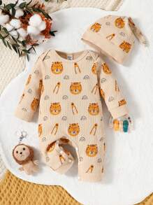 SHEIN 女嬰1入組獅子圖案前紐扣&帽 - 杏色 - 查看 1