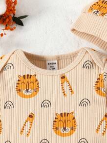 SHEIN 女嬰1入組獅子圖案前紐扣&帽 - 杏色 - 查看 3