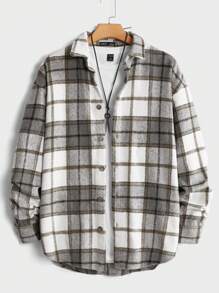 Manfinity VCAY 秋冬款男士超大格纹落肩大衣 - 彩色 - 查看 2