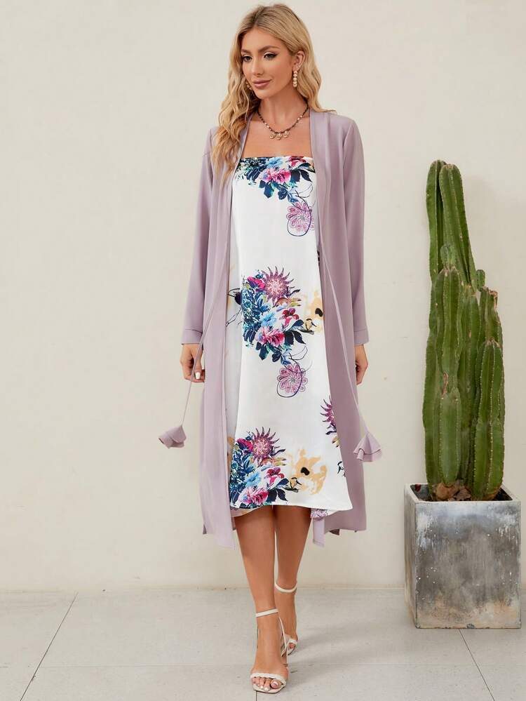 Floral Print Dress & Open Front Coat