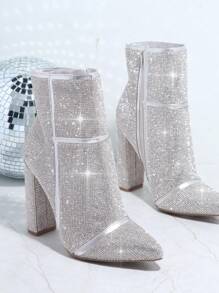 SHUZIA Stiefel mit Blockabsatz, metallisch Kunstleder spitzer Zeh,