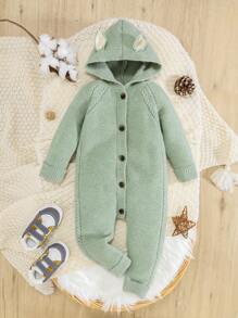 SHEIN 女嬰休閒可愛兔子耳朵連帽毛衣連身衣 - 薄荷綠 - 查看 1