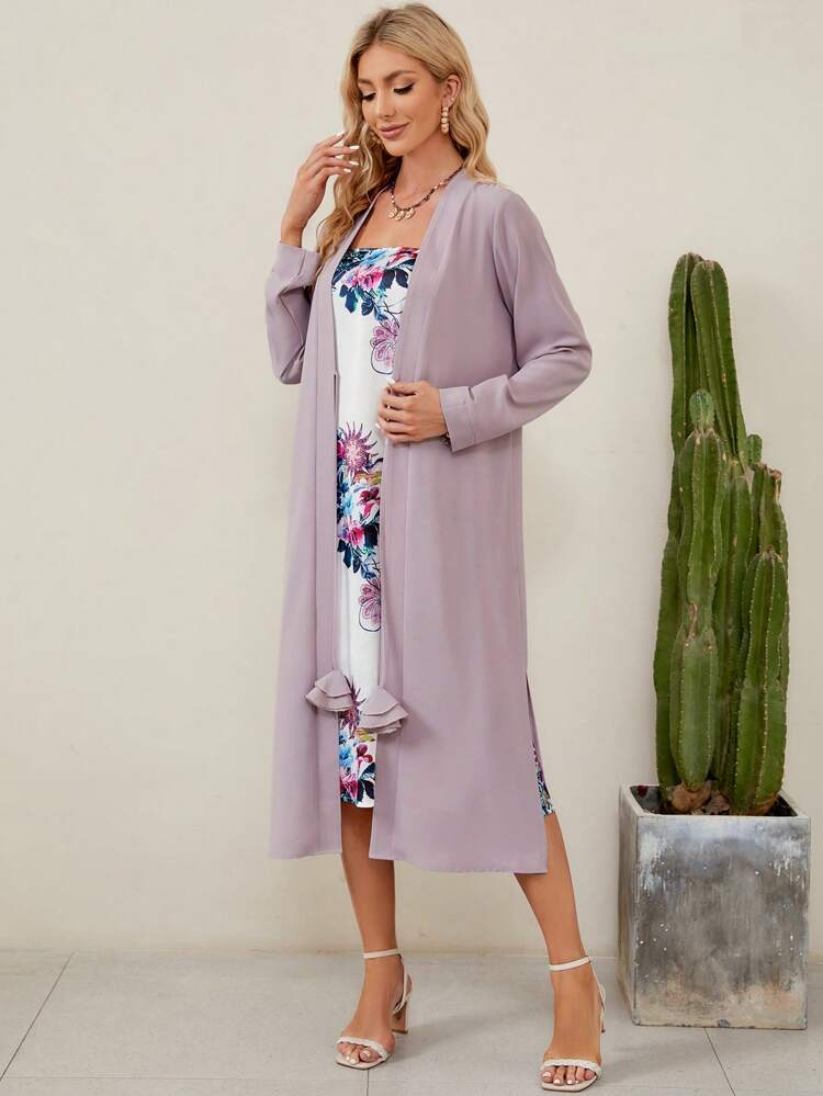 Floral Print Dress & Open Front Coat