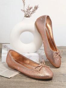 SHUZIA 金屬質感蝴蝶結細節芭蕾舞鞋 - 玫瑰金 - 查看 2