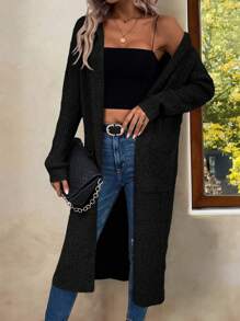 EMERY ROSE Sold Dual Pocket Hooded Cardigan,Long Sleeve Tops Fall Winter Cloth For Women