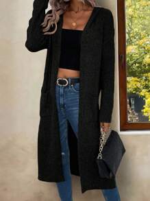 EMERY ROSE Sold Dual Pocket Hooded Cardigan,Long Sleeve Tops Fall Winter Cloth For Women