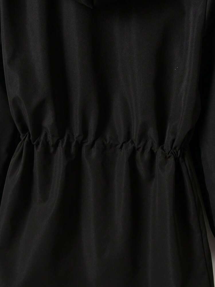 Teen Girl Letter Graphic Drawstring Waist Hooded Coat, Black Jacket For Girls, Hoodies For Teen Girls Black, Girls Spring Autumn Jacket, Girls Hooded Jacket, Black Zip-Up Hoodie