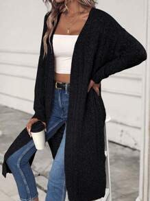 SHEIN LUNE Drop Shoulder Casual Design Cardigan