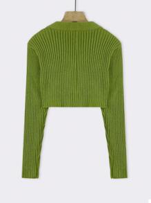 SHEIN Unity Nút phía trước Cắt sửa áo lông cừu - màu xanh lá - Xem 2