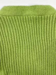 SHEIN Unity Nút phía trước Cắt sửa áo lông cừu - màu xanh lá - Xem 3