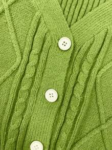 SHEIN Unity Nút phía trước Cắt sửa áo lông cừu - màu xanh lá - Xem 4