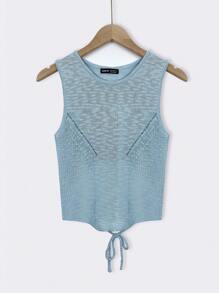 SHEIN Unity Chất rắn Dệt kim chấm bi Áo len vest - Màu xanh nhạt - Xem 1