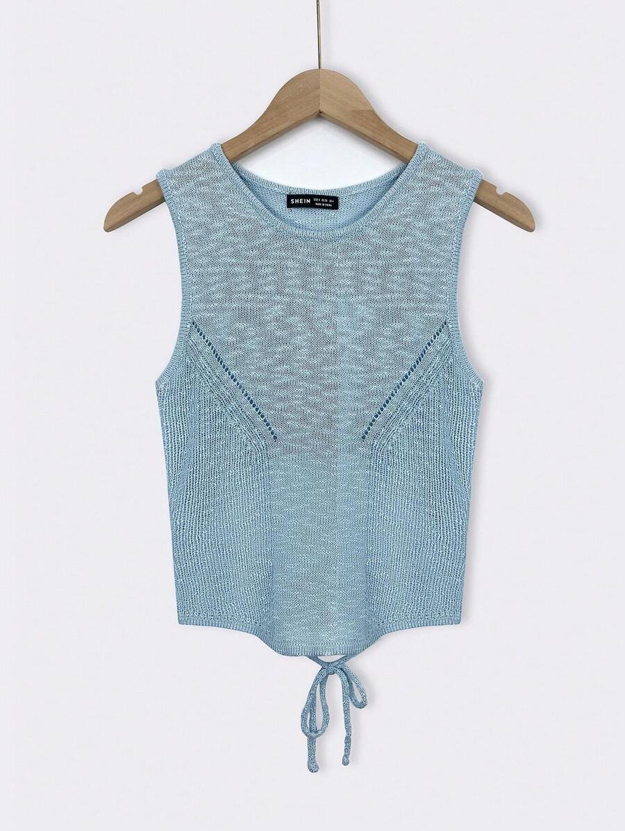 SHEIN Unity Chất rắn Dệt kim chấm bi Áo len vest - Màu xanh nhạt - Xem 1