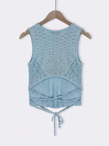 SHEIN Unity Chất rắn Dệt kim chấm bi Áo len vest - Màu xanh nhạt - Xem 2