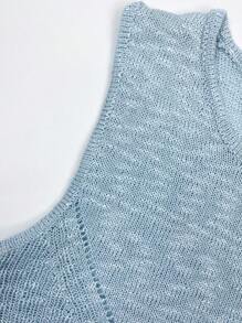 SHEIN Unity Chất rắn Dệt kim chấm bi Áo len vest - Màu xanh nhạt - Xem 4