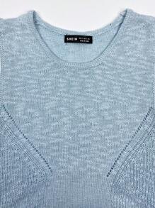 SHEIN Unity Chất rắn Dệt kim chấm bi Áo len vest - Màu xanh nhạt - Xem 7