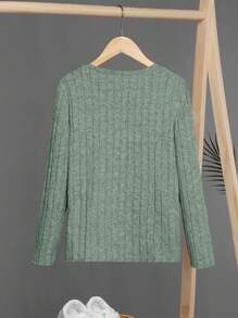 SHEIN Leap Crew Tween Boy Letter Patched Detail Ribbed Knit Tee - Mint Green - View 2