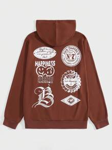 ROMWE MEN Street Life 男士字母圖案束口帽衫 - 咖啡棕 - 查看 1