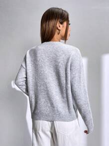 SHEIN LUNE 字母图案落肩毛衣，长袖上衣 - 灰色 - 查看 2