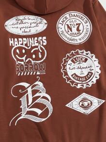 ROMWE MEN Street Life 男士字母圖案束口帽衫 - 咖啡棕 - 查看 3