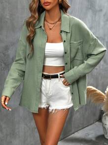 SHEIN Unity Drop Shoulder Pocket Patched Shirt - Green - View 4