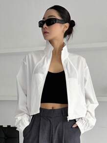 DAZY 拉鏈開襟落肩袖短夾克 - 白色 - 查看 6