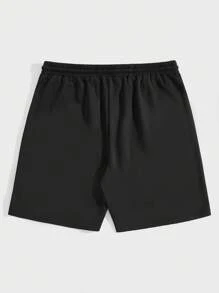 ROMWE MEN Các bạn Slogan Vượt qua Đồ họa Eo dây rút Quần short - màu đen - Xem 2