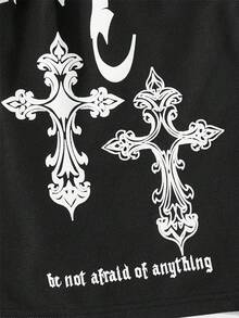 ROMWE MEN Các bạn Slogan Vượt qua Đồ họa Eo dây rút Quần short - màu đen - Xem 4