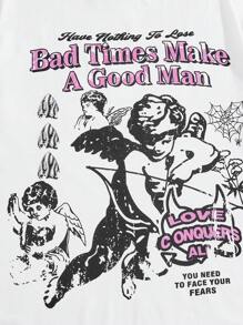 ROMWE MEN Street Life Playera Gráfica De Hombre Con Eslogan De Ángel - Blanco - Ver 4