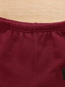 SHEIN Bộ 2 món/Bộ áo nỉ và quần nỉ màu đỏ tía trơn thường ngày cho bé trai, Thu/Đông - Màu Đỏ Sâu - Xem 3