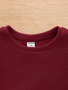 SHEIN Bộ 2 món/Bộ áo nỉ và quần nỉ màu đỏ tía trơn thường ngày cho bé trai, Thu/Đông - Màu Đỏ Sâu - Xem 5