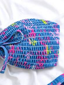 SHEIN 夏日树叶印花褶饰抹胸比基尼套装 - 彩色 - 查看 5