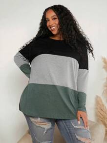 SHEIN CURVE+ Plus Colorblock Tee - Multicolor - View 3