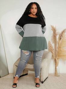 SHEIN CURVE+ Plus Colorblock Tee - Multicolor - View 4