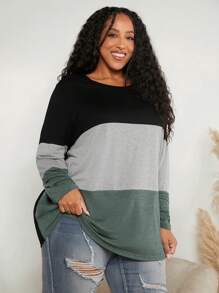 SHEIN CURVE+ Plus Colorblock Tee - Multicolor - View 5