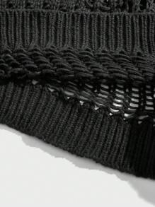 ROMWE MEN Grunge Punk Suéter de hombre KPOP de manga larga con diseño rasgado, estilo grunge, para otoño - Negro - Ver 5