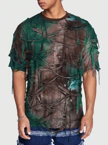 ROMWE MEN ROMWE Avant Hombres Camiseta desgarro de tie dye - Multicolor - Ver 2