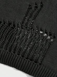 ROMWE MEN Grunge Punk Suéter de hombre KPOP de manga larga con diseño rasgado, estilo grunge, para otoño - Negro - Ver 6