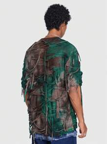 ROMWE MEN ROMWE Avant Hombres Camiseta desgarro de tie dye - Multicolor - Ver 3
