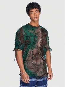 ROMWE MEN ROMWE Avant Hombres Camiseta desgarro de tie dye - Multicolor - Ver 4