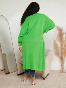 SHEIN CURVE+ Kích thước lớn Màu thuần Giải trí Dài Áo len Mở - màu xanh lá - Xem 2