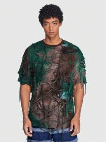 ROMWE MEN ROMWE Avant Hombres Camiseta desgarro de tie dye - Multicolor - Ver 7