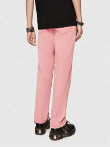 ROMWE MEN ROMWE Avant Guys Star Raw Hem Straight Leg Baggy Jeans - Coral Pink - View 3
