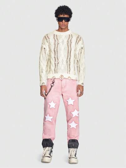 ROMWE Avant Hombres Suéter roto unicolor con abertura