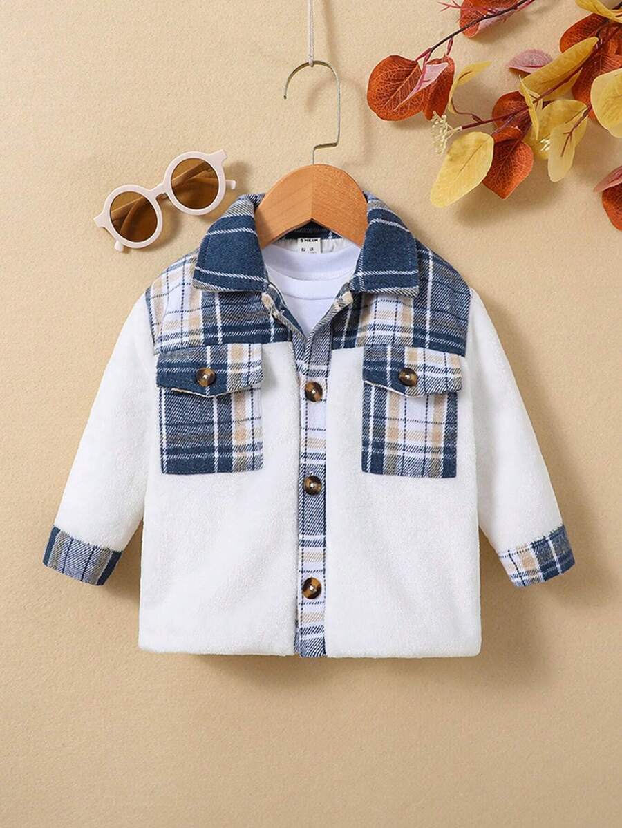 Baby Girl Plaid Print Flap Pocket Coat Without Tee - Multicolor - View 1