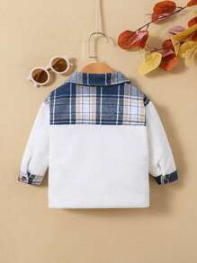 Baby Girl Plaid Print Flap Pocket Coat Without Tee - Multicolor - View 2