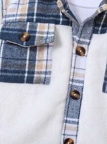 Baby Girl Plaid Print Flap Pocket Coat Without Tee - Multicolor - View 6